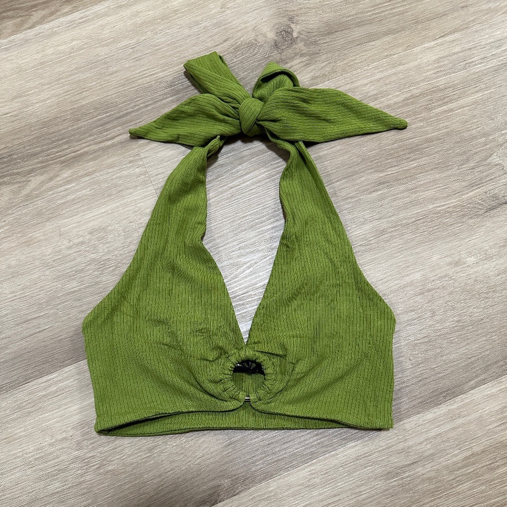 Olivaceous Halter O-Ring Crop Top